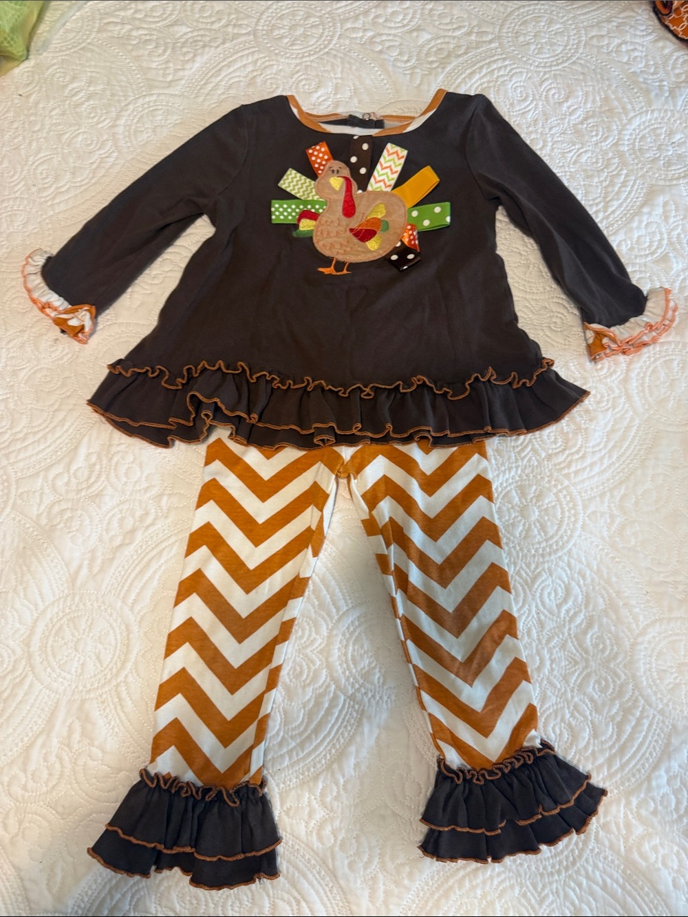 Girls Brown and Orange Turkey Ruffle Costume Set
